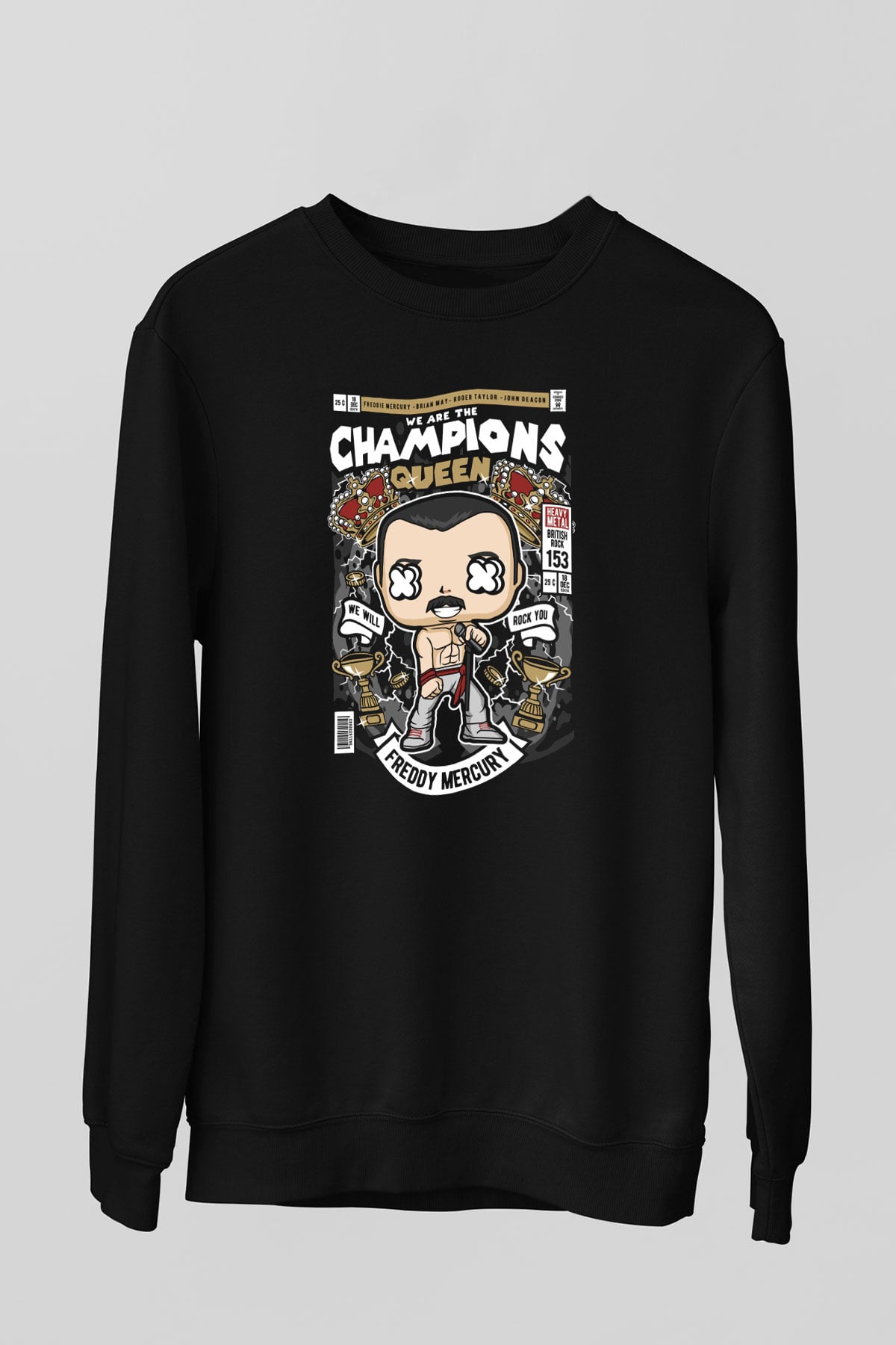 Freddy Queen Baskılı Unisex Siyah Sweatshirt