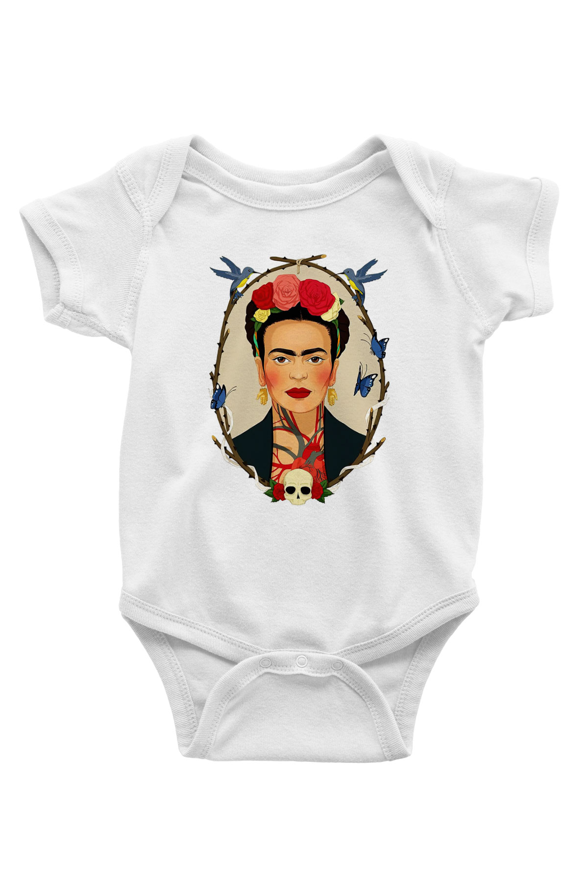 Frida Kahlo Baskılı Beyaz Unisex Bebek Body - Zıbın