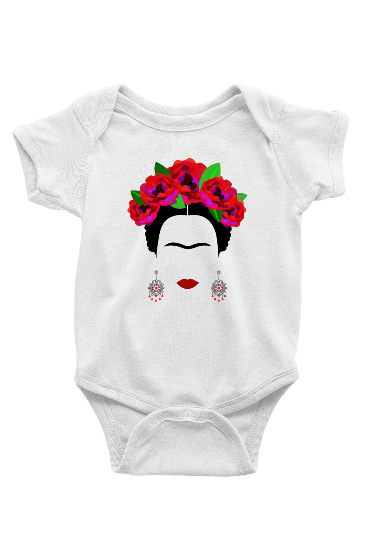 Frida Kahlo Baskılı Beyaz Unisex Bebek Body - Zıbın