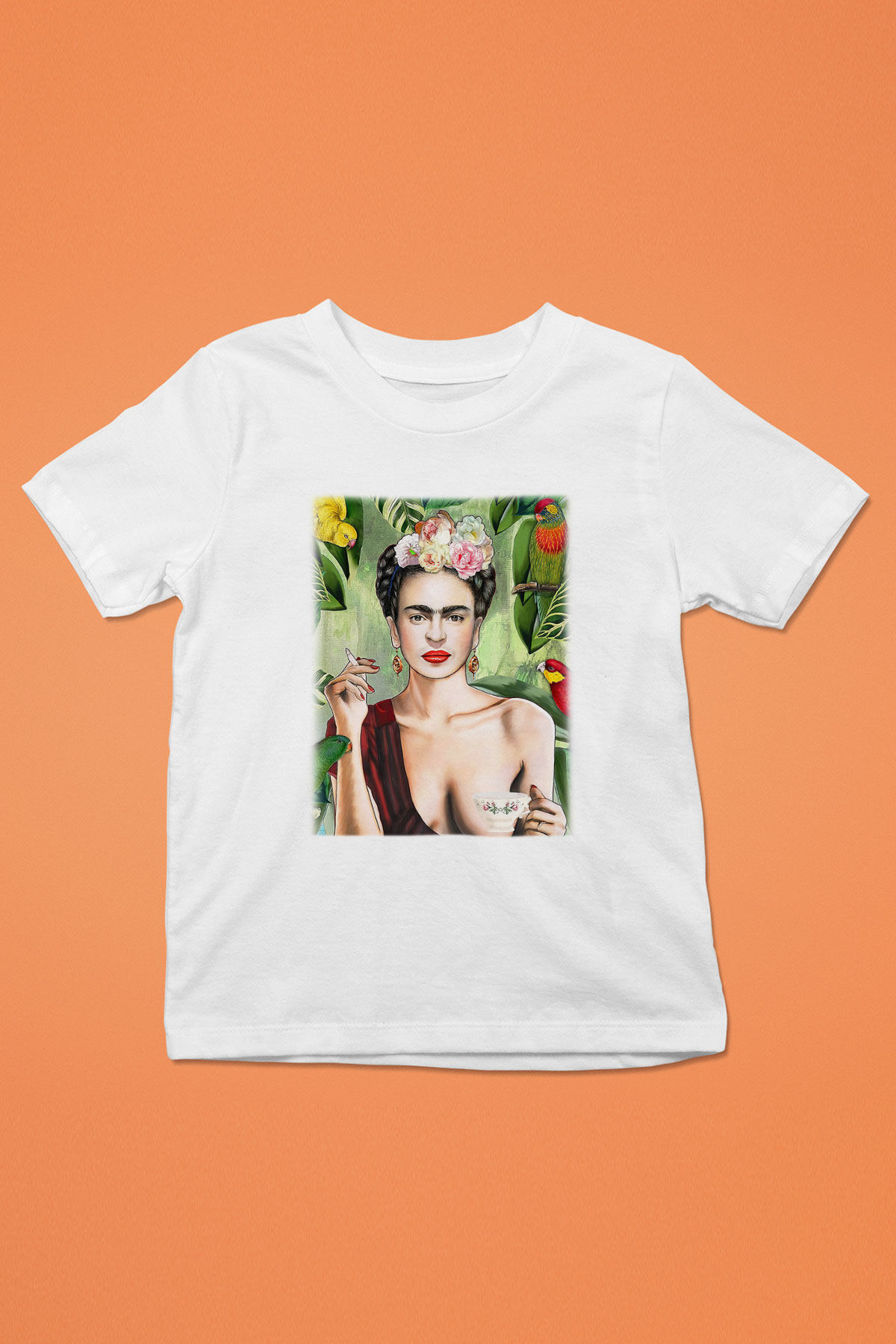 Frida Kahlo Baskılı Beyaz Unisex Çocuk Tişört