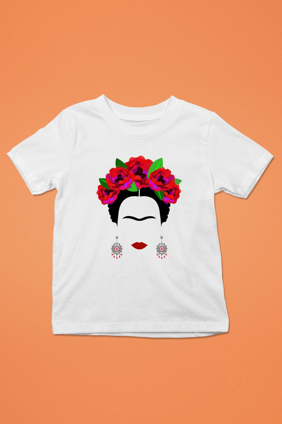 Frida Kahlo Baskılı Beyaz Unisex Çocuk Tişört