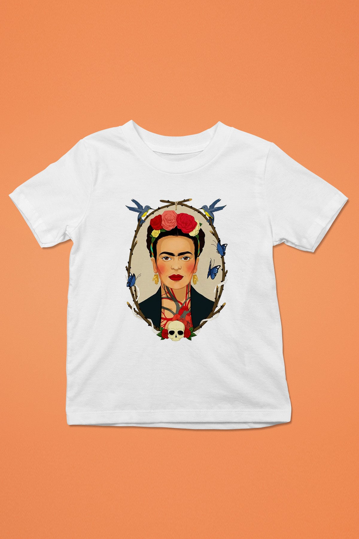 Frida Kahlo Baskılı Beyaz Unisex Çocuk Tişört