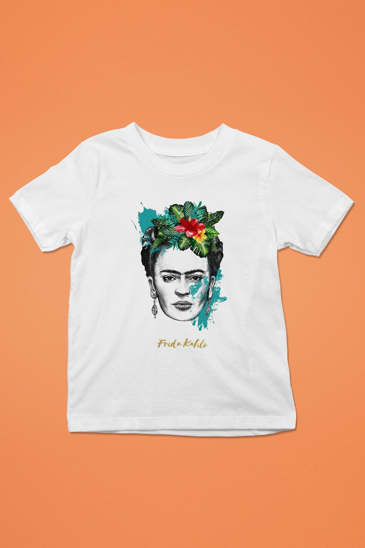 Frida Kahlo Baskılı Beyaz Unisex Çocuk Tişört