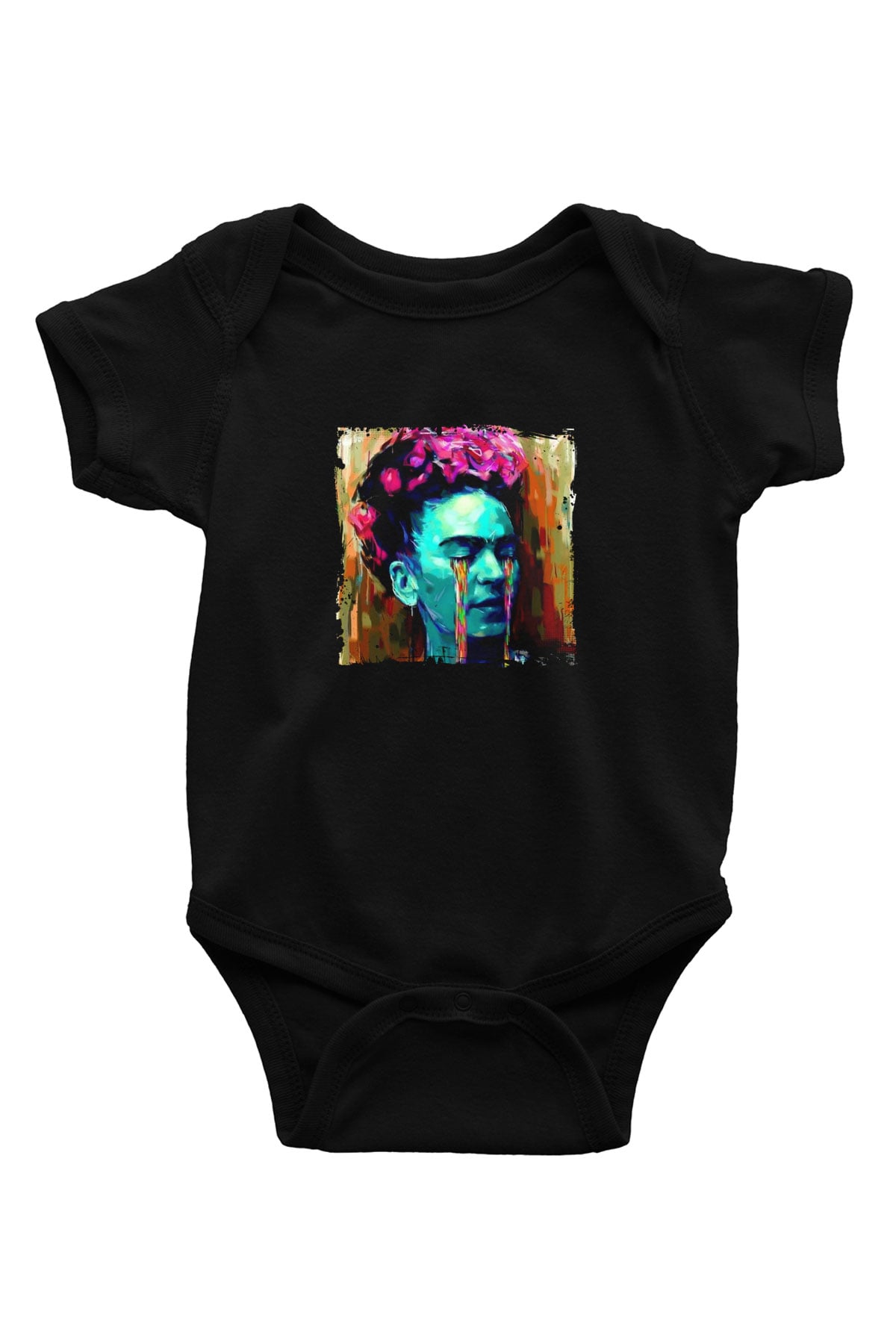 Frida Kahlo Baskılı Unisex Siyah Bebek Body - Zıbın
