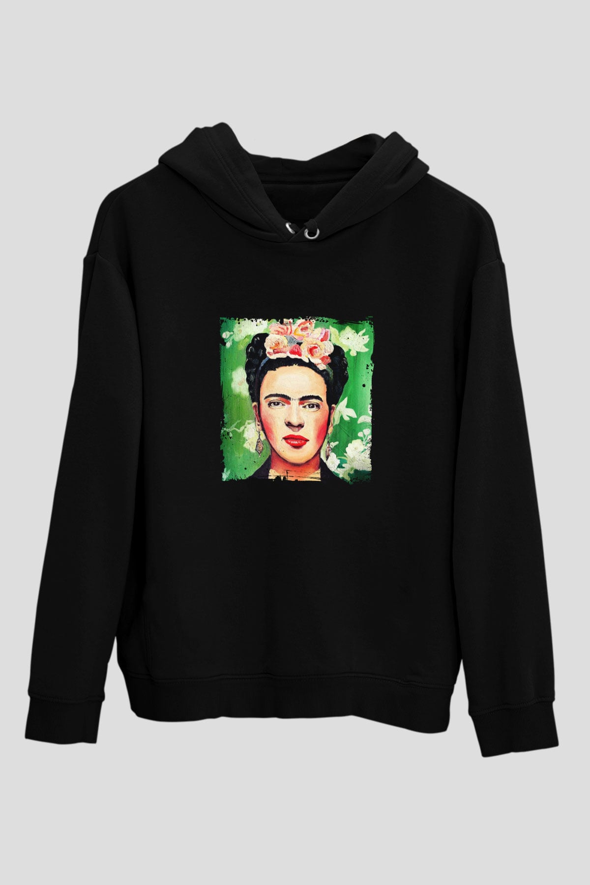 Frida Kahlo Baskılı Unisex Siyah Hoodie