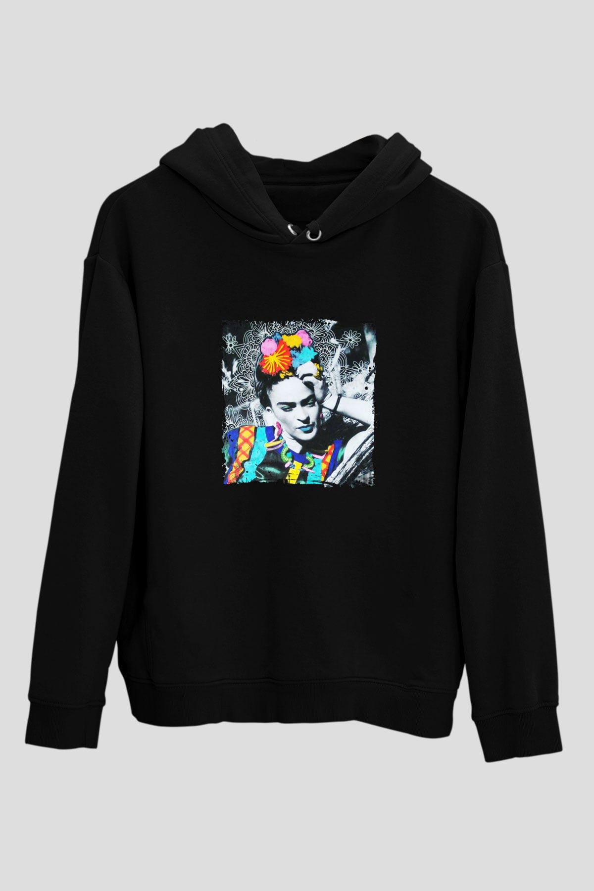 Frida Kahlo Baskılı Unisex Siyah Hoodie