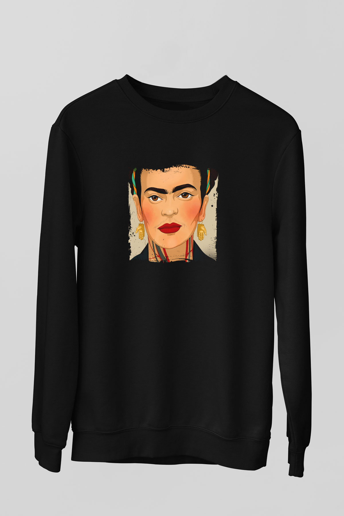 Frida Kahlo Baskılı Unisex Siyah Sweatshirt