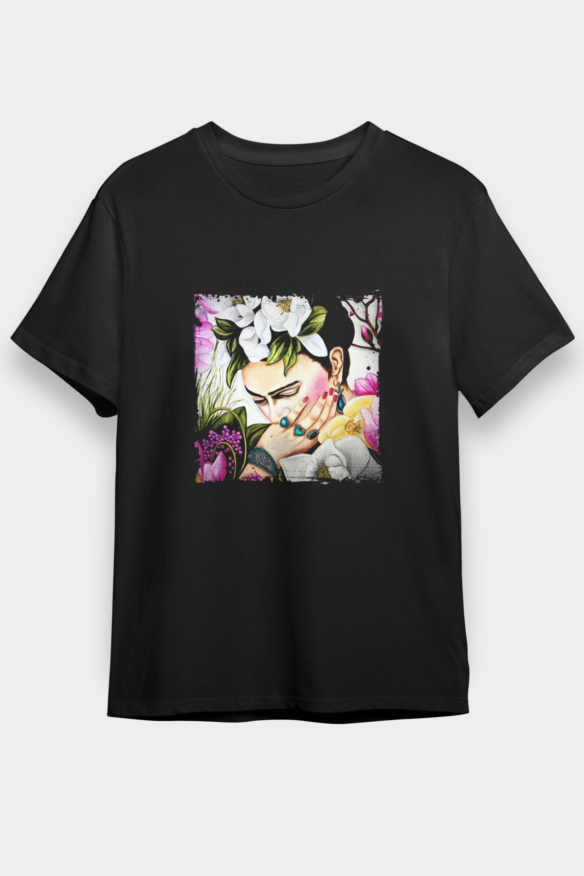 Frida Kahlo Baskılı Unisex Siyah Tişört