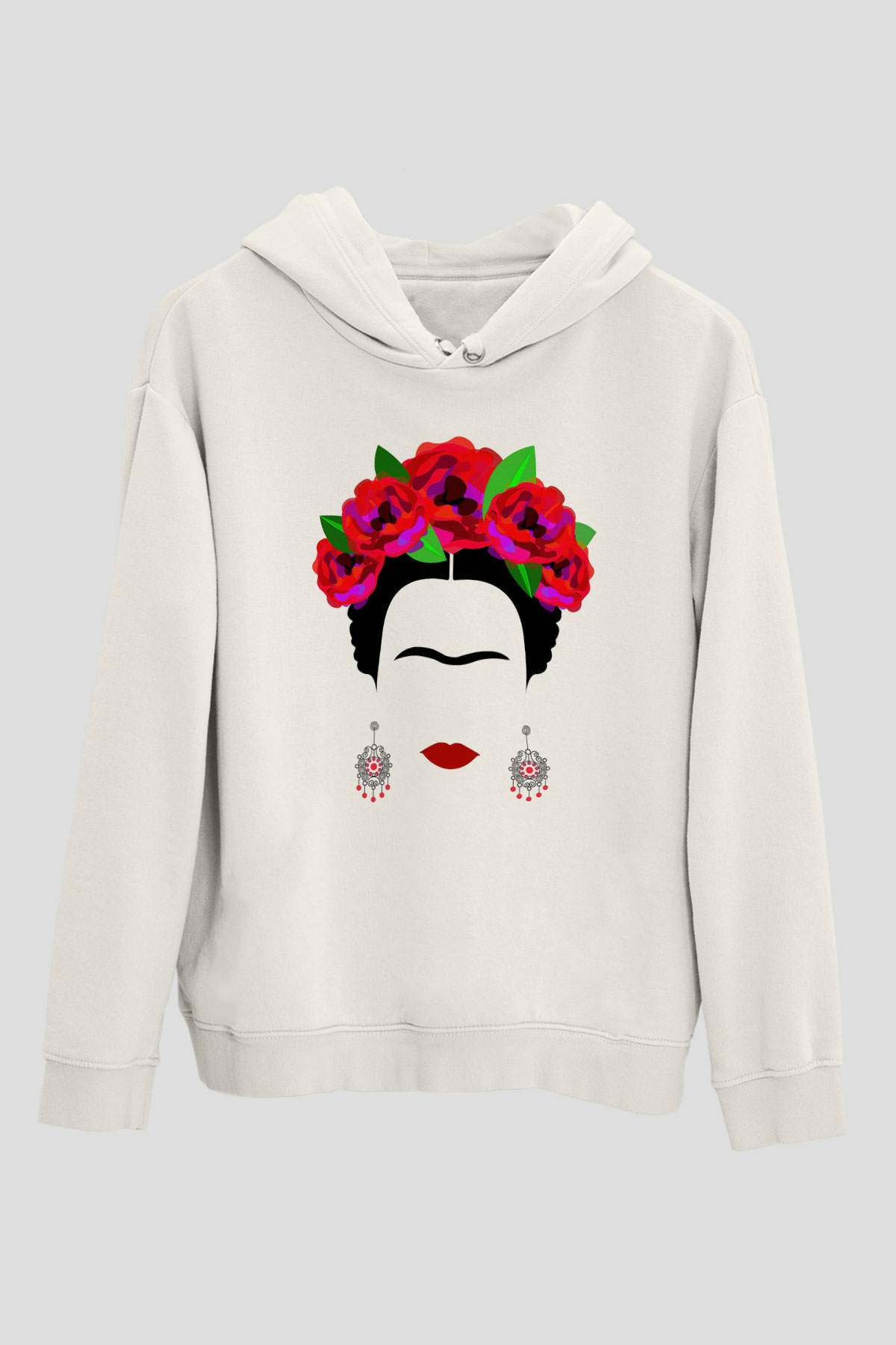 Frida Kahlo Beyaz Unisex Kapşonlu Sweatshirt