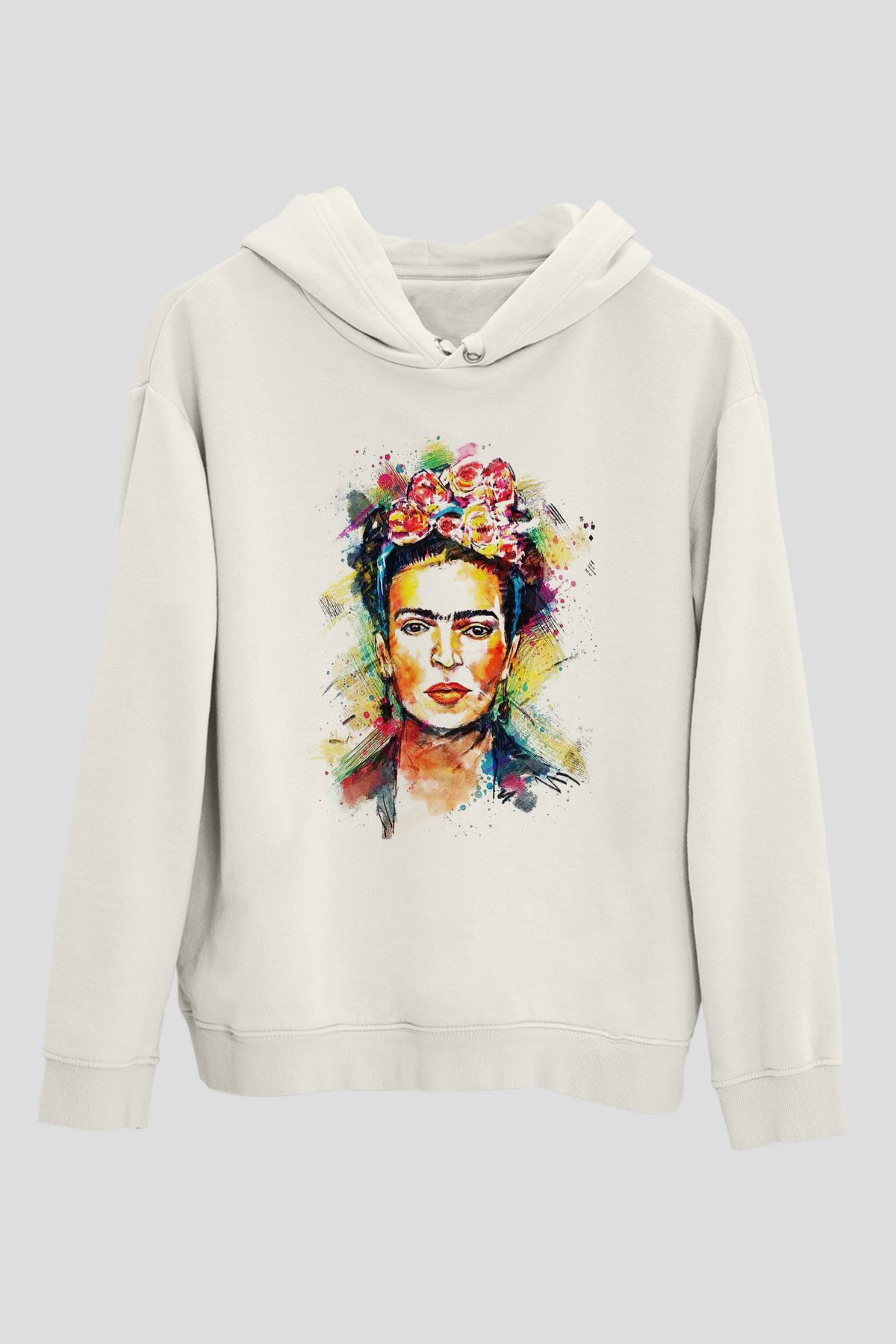 Frida Kahlo Beyaz Unisex Kapşonlu Sweatshirt