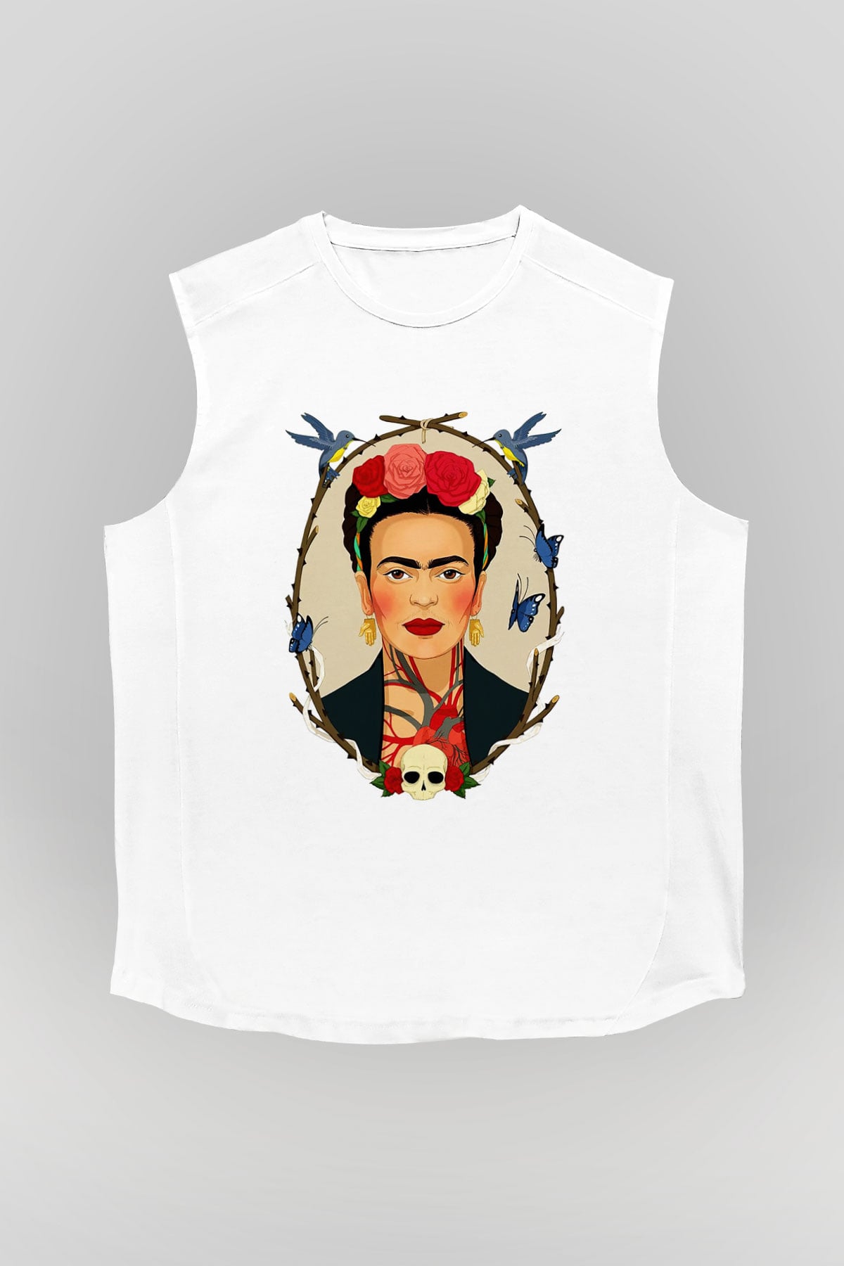 Frida Kahlo Beyaz Unisex Kolsuz Tişört