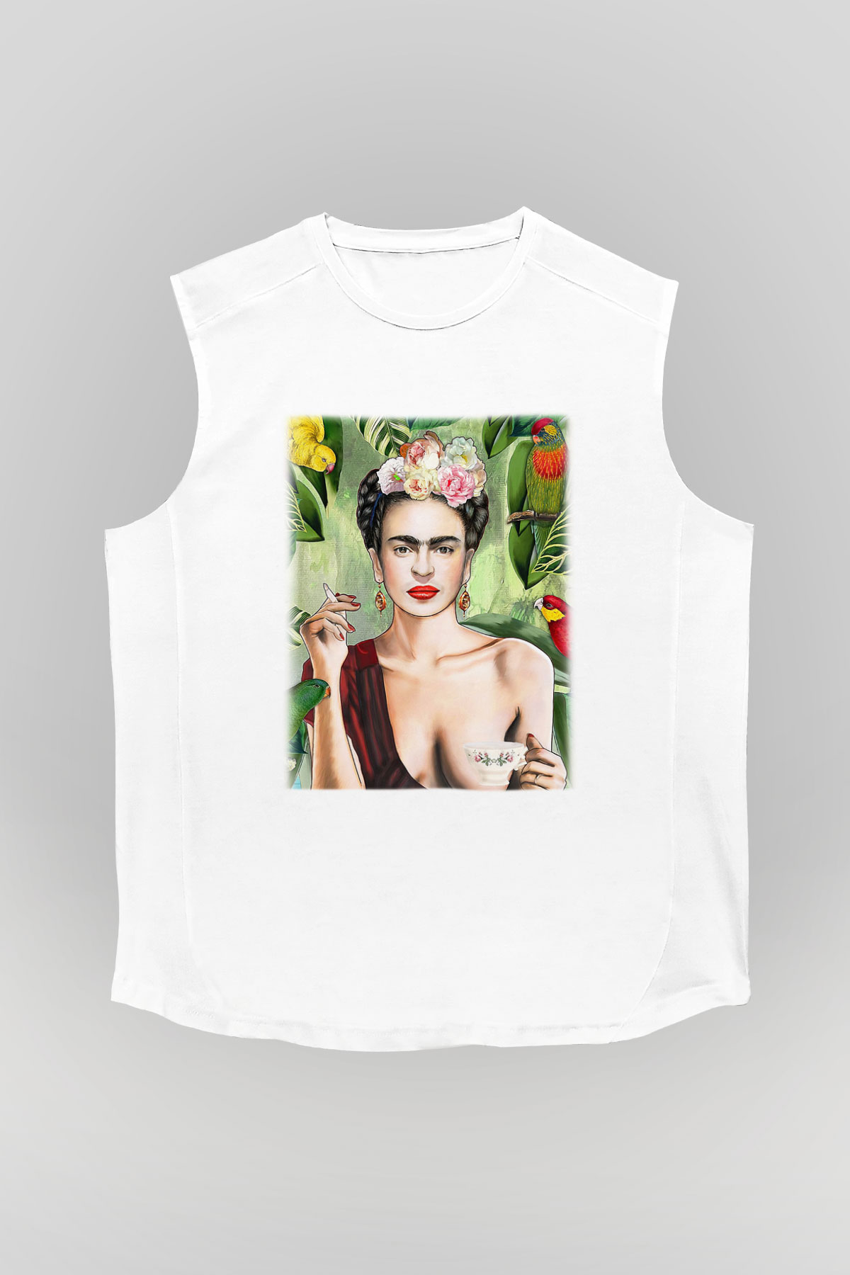 Frida Kahlo Beyaz Unisex Kolsuz Tişört