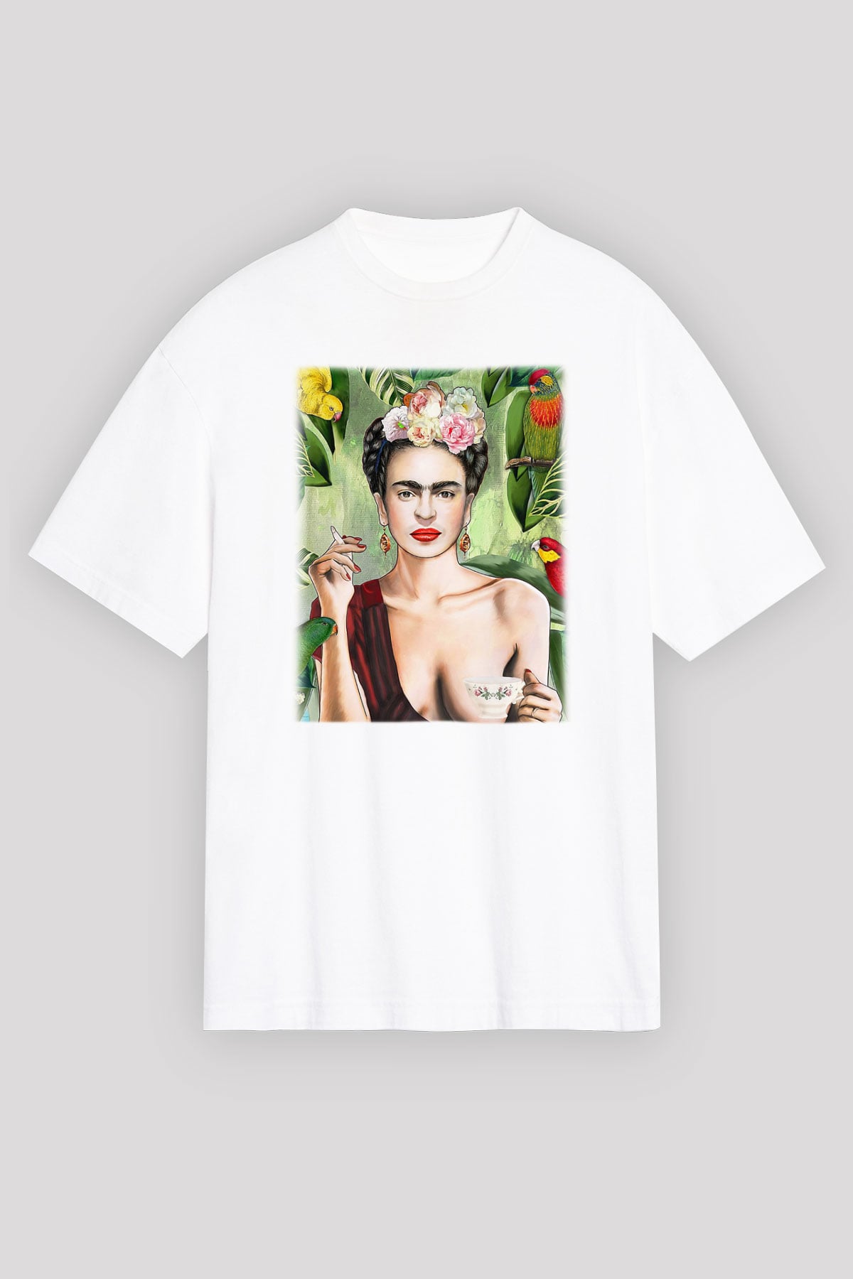 Frida Kahlo Beyaz Unisex Oversize Tişört T-Shirt