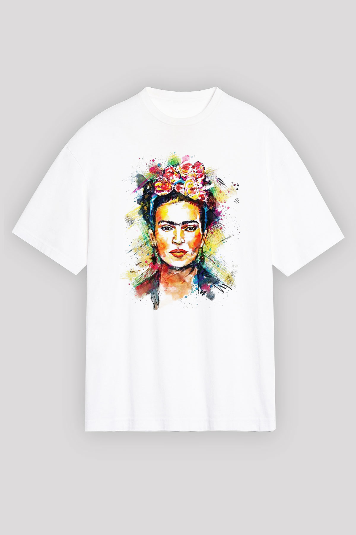 Frida Kahlo Beyaz Unisex Oversize Tişört T-Shirt