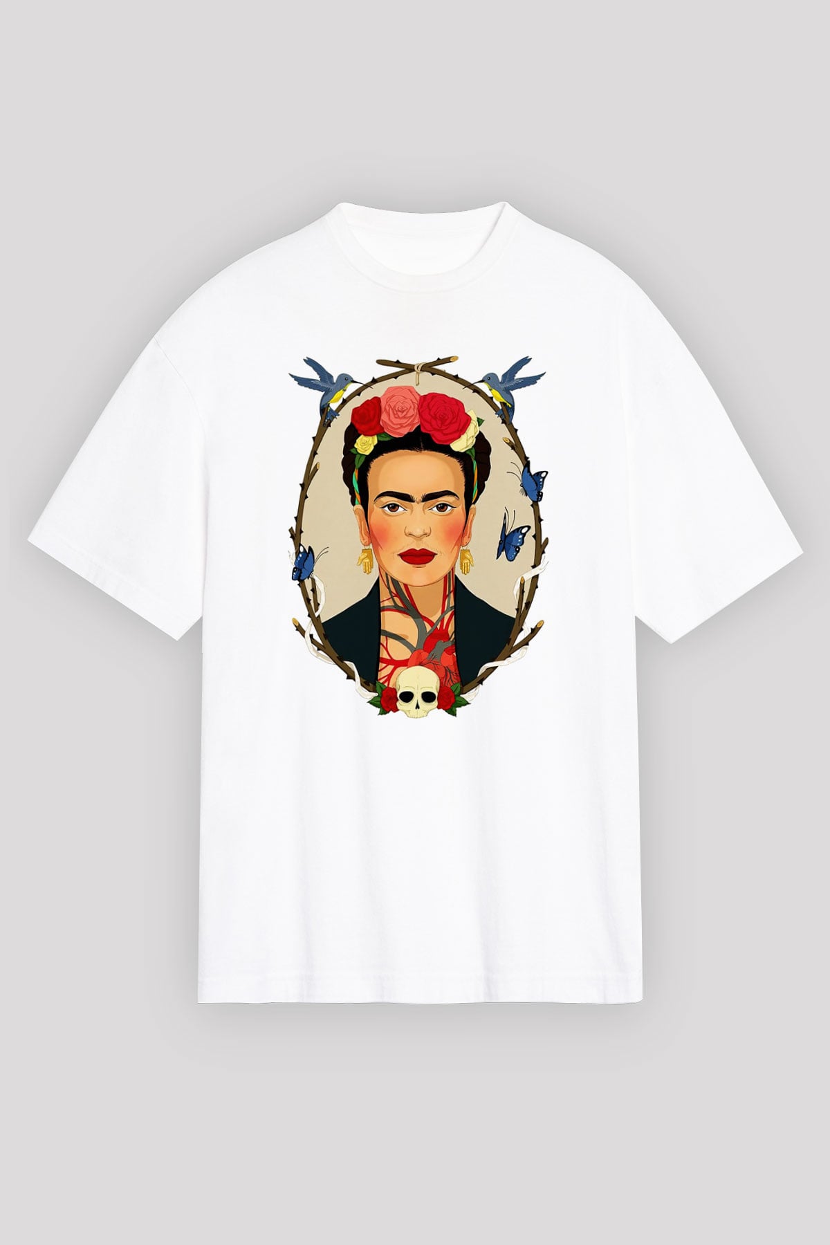 Frida Kahlo Beyaz Unisex Oversize Tişört T-Shirt