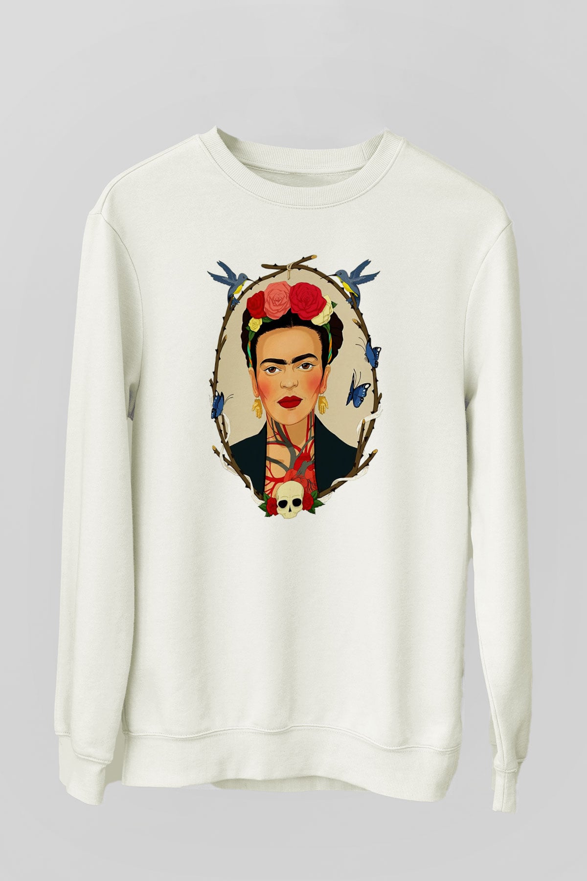 Frida Kahlo Beyaz Unisex Sweatshirt