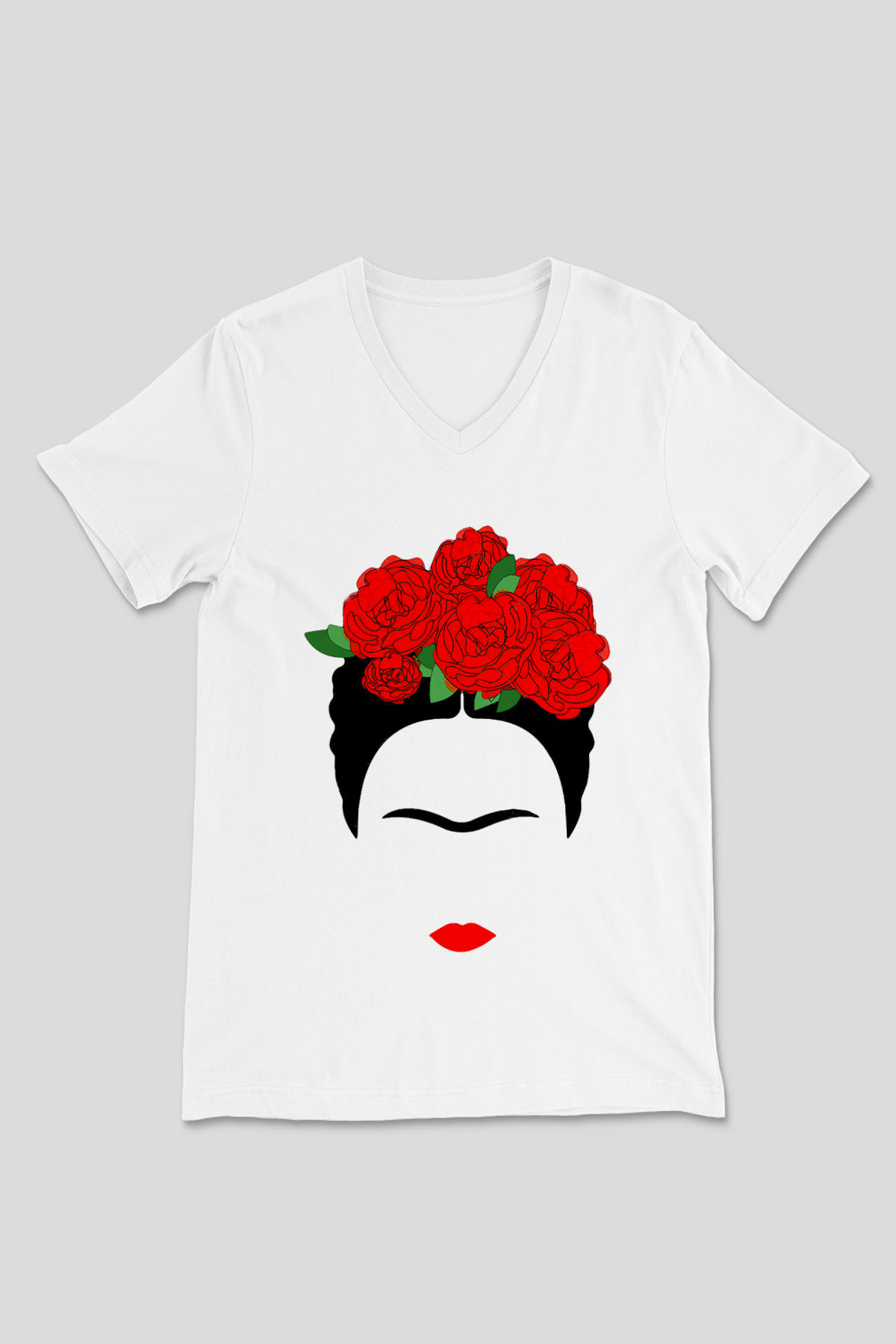 Frida Kahlo Beyaz Unisex V Yaka Tişört T-Shirt
