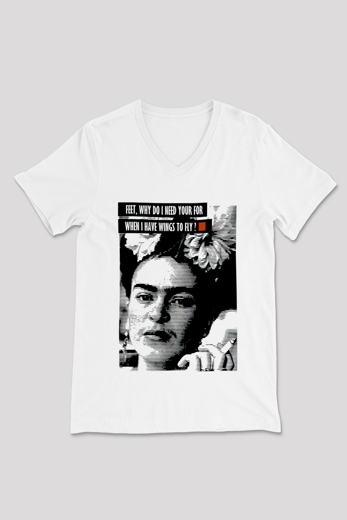 Frida Kahlo Beyaz Unisex V Yaka Tişört T-Shirt