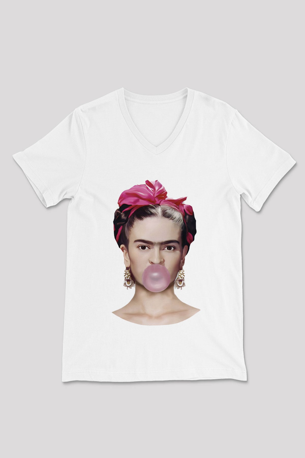 Frida Kahlo Beyaz Unisex V Yaka Tişört T-Shirt