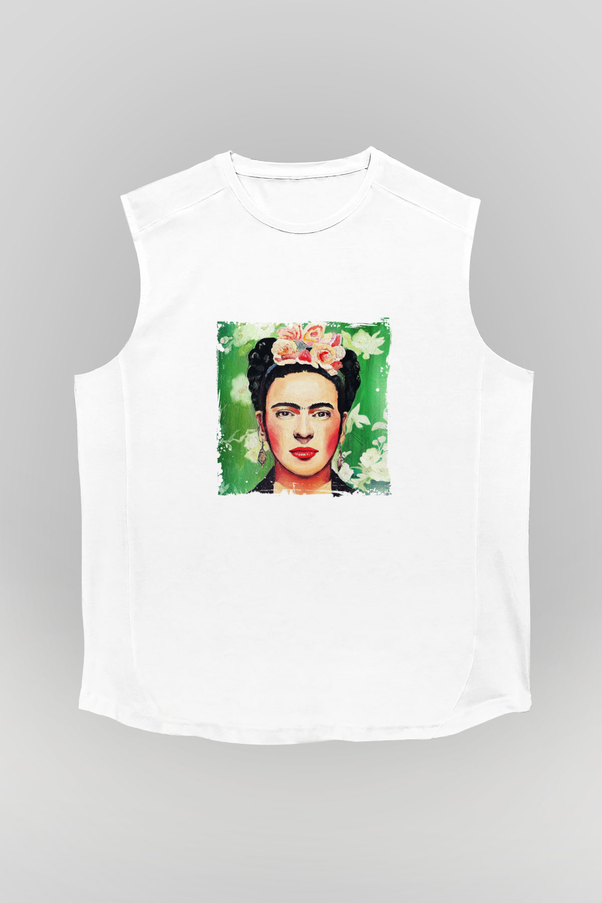 Frida Kahlo Unisex Baskılı Beyaz Kolsuz Tişört