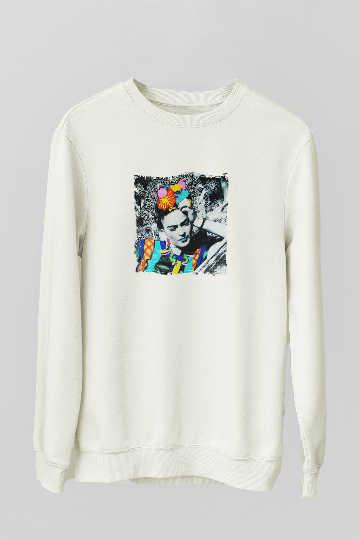 Frida Kahlo Unisex Baskılı Beyaz Sweatshirt