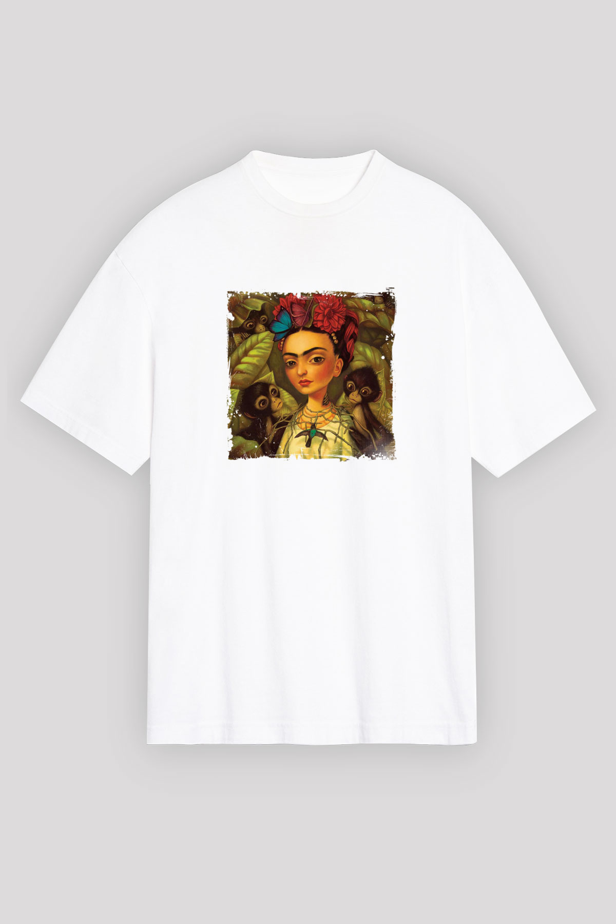 Frida Kahlo Unisex Baskılı Beyaz Tişört