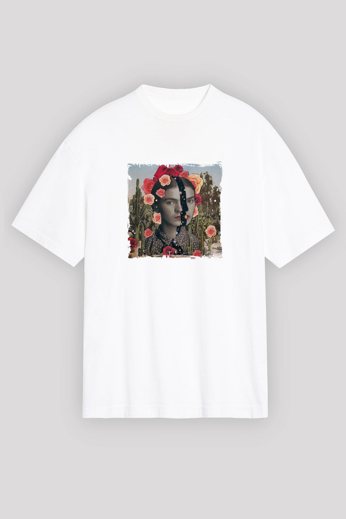 Frida Kahlo Unisex Baskılı Beyaz Tişört