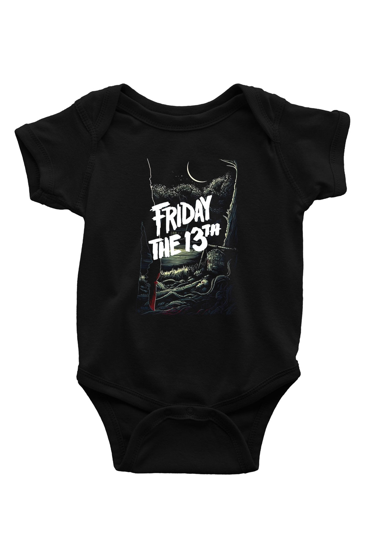 Friday the 13th 13.Cuma Baskılı Siyah Bebek Body - Zıbın