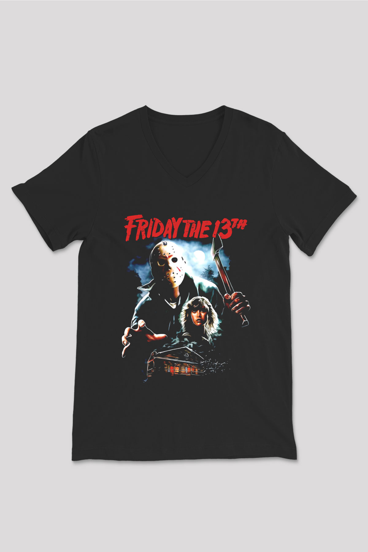 Friday the 13th 13.Cuma Siyah Unisex  V Yaka Tişört