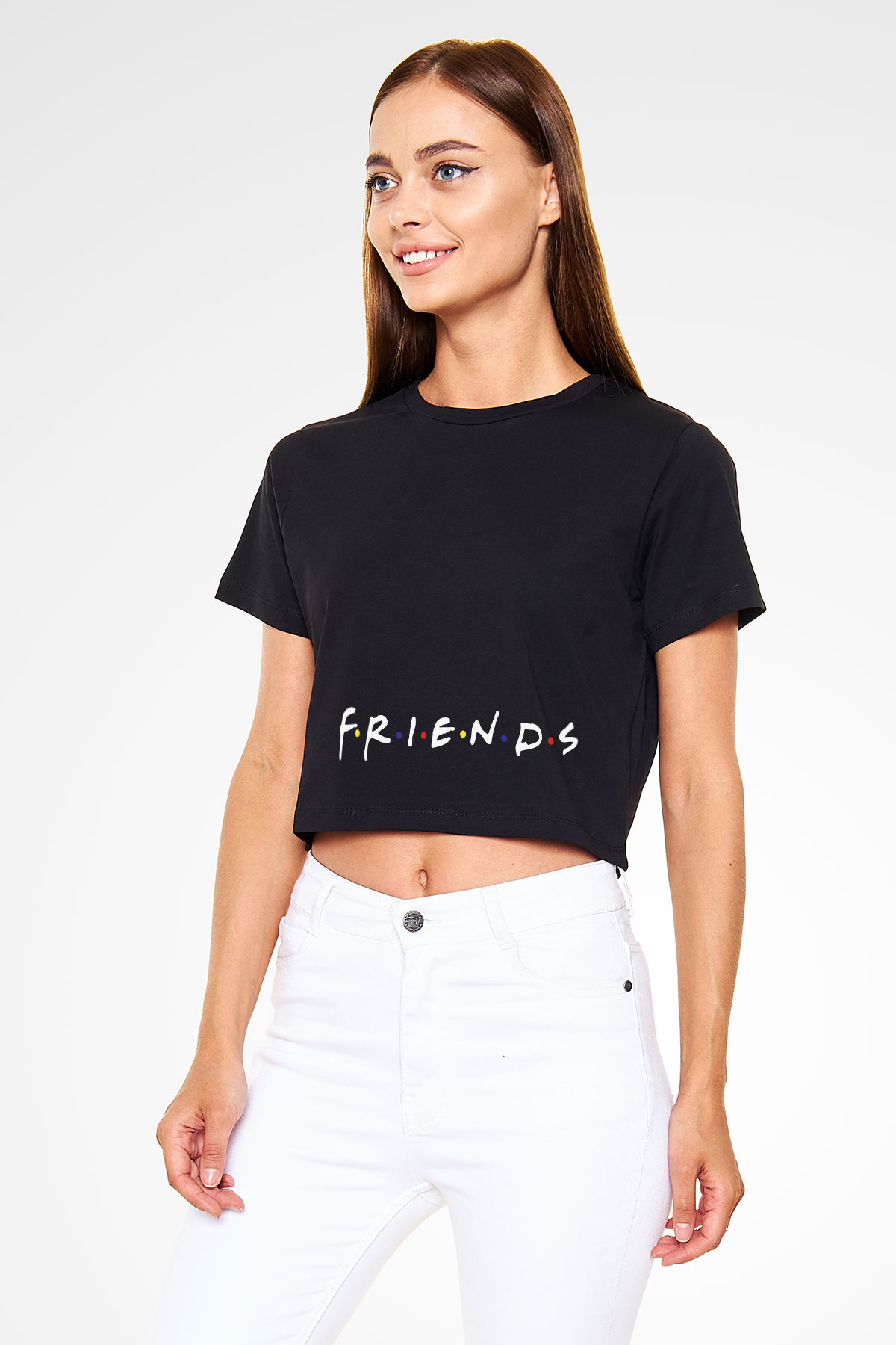 Friends Siyah Crop Top Tişört
