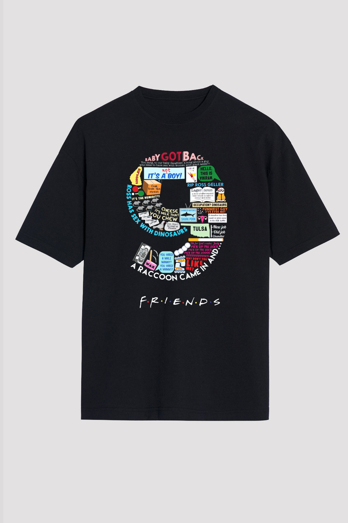 Friends Siyah Unisex Oversize Tişört