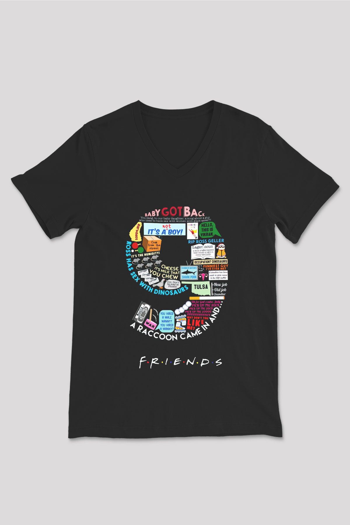 Friends Siyah Unisex V Yaka Tişört