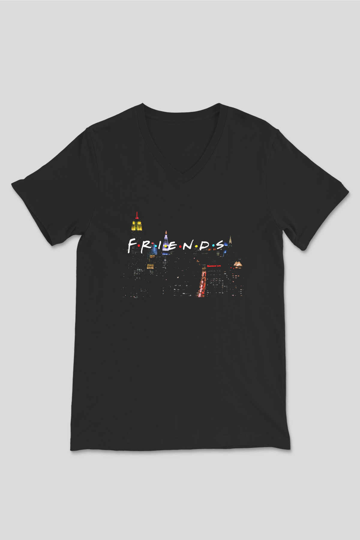 Friends Siyah Unisex V Yaka Tişört