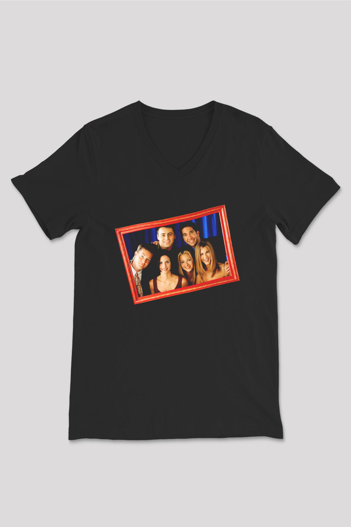Friends Siyah Unisex V Yaka Tişört