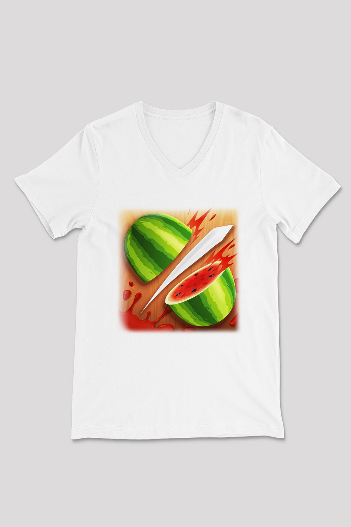 Fruit Ninja Beyaz Unisex V Yaka Tişört T-Shirt