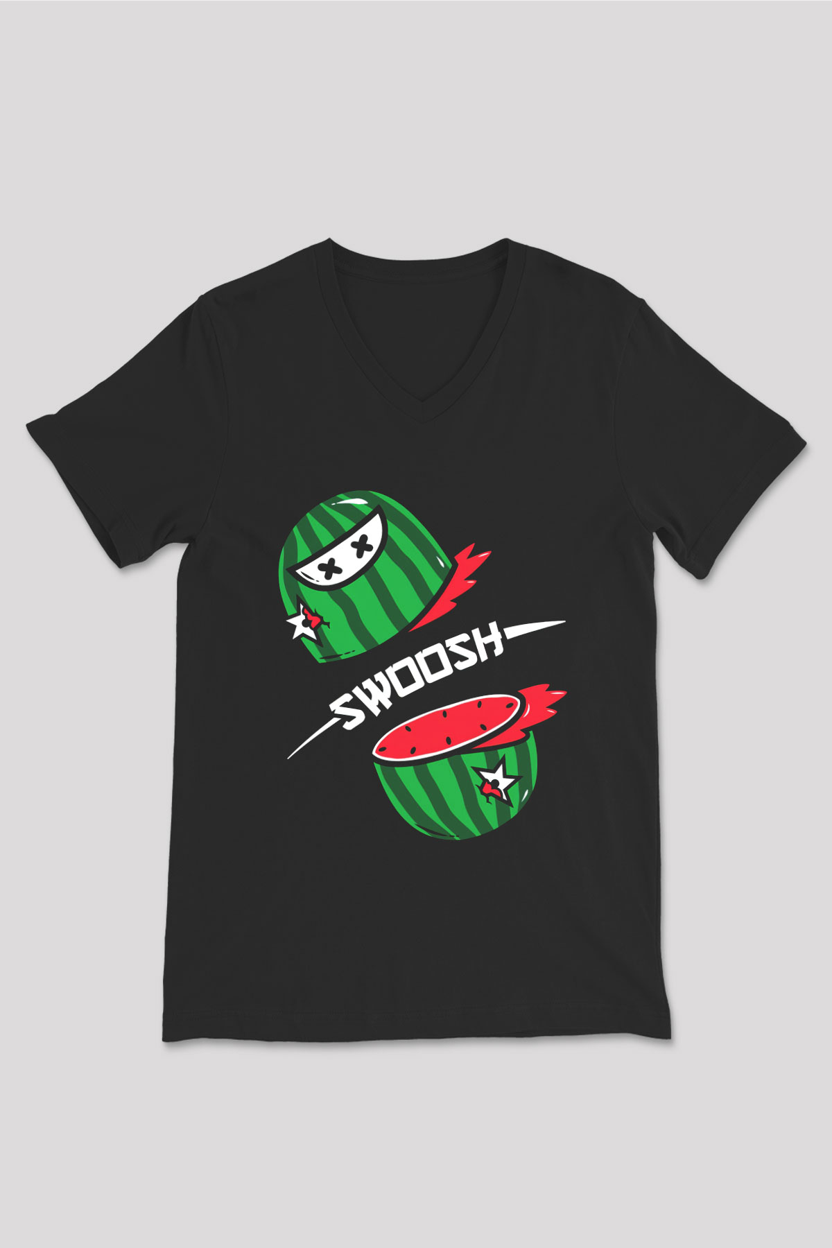 Fruit Ninja Siyah Unisex V Yaka Tişört