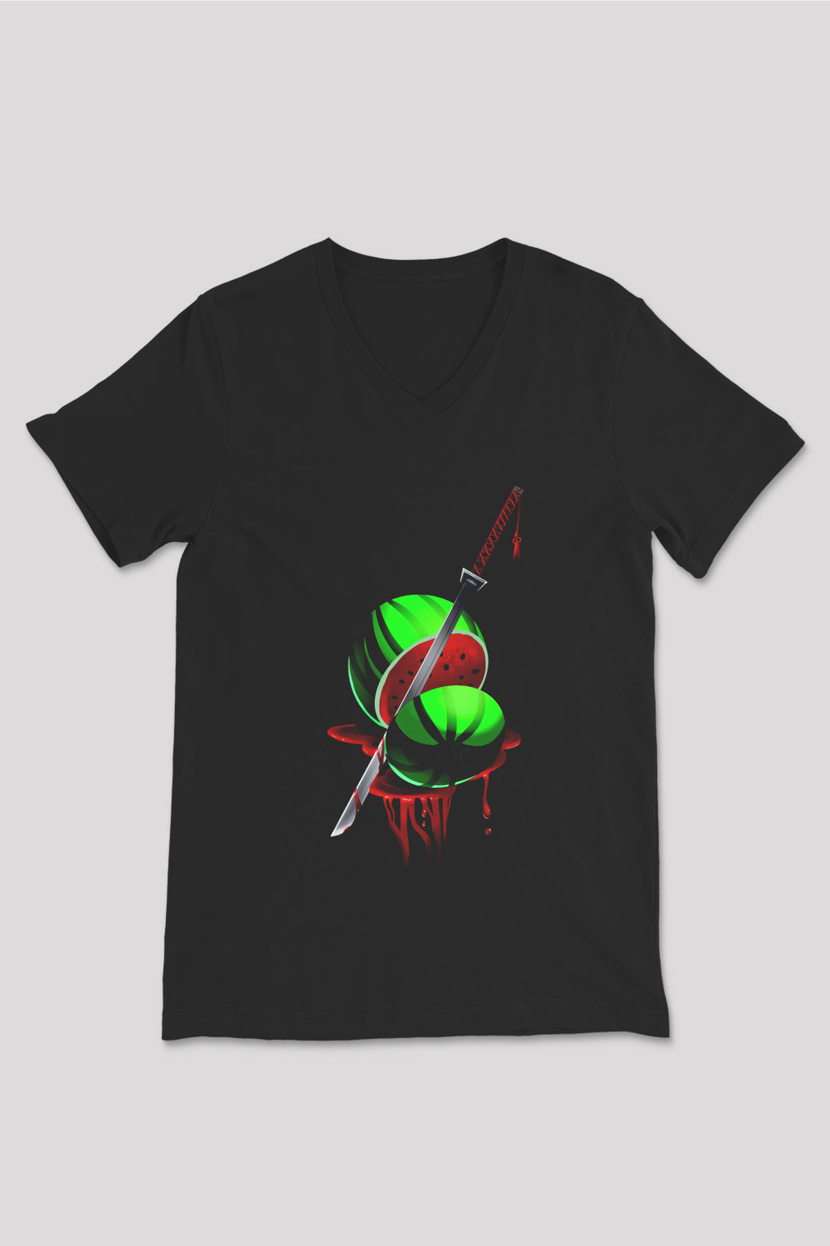 Fruit Ninja Siyah Unisex V Yaka Tişört
