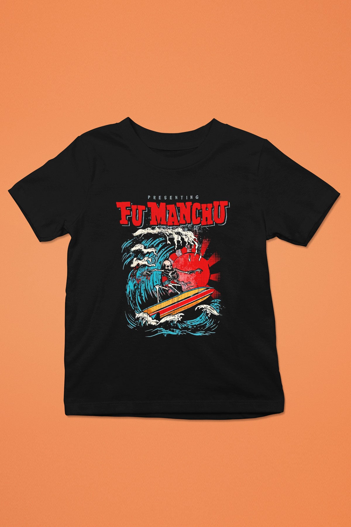 Fu Manchu Baskılı Siyah Unisex Çocuk Tişört
