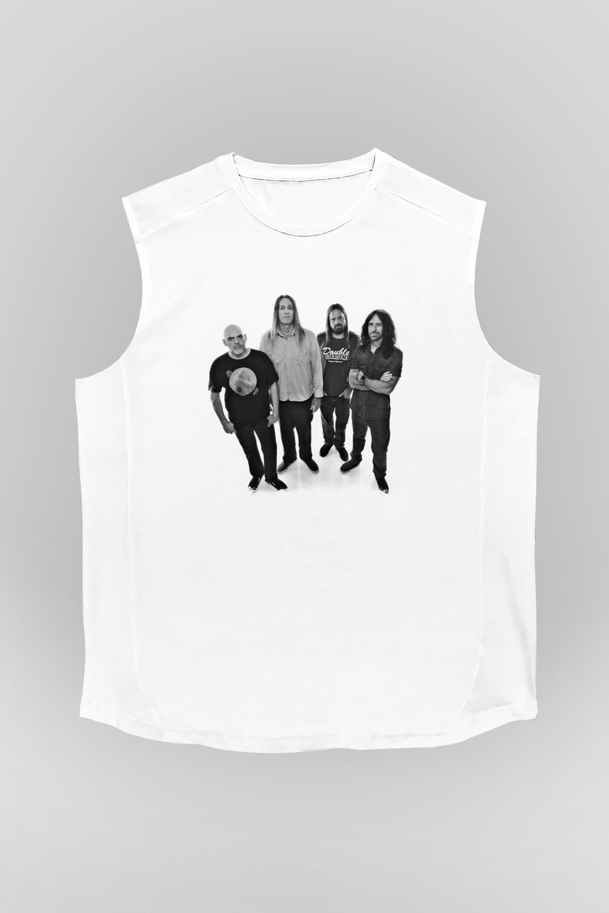 Fu Manchu Baskılı Unisex Beyaz Kolsuz Tişört