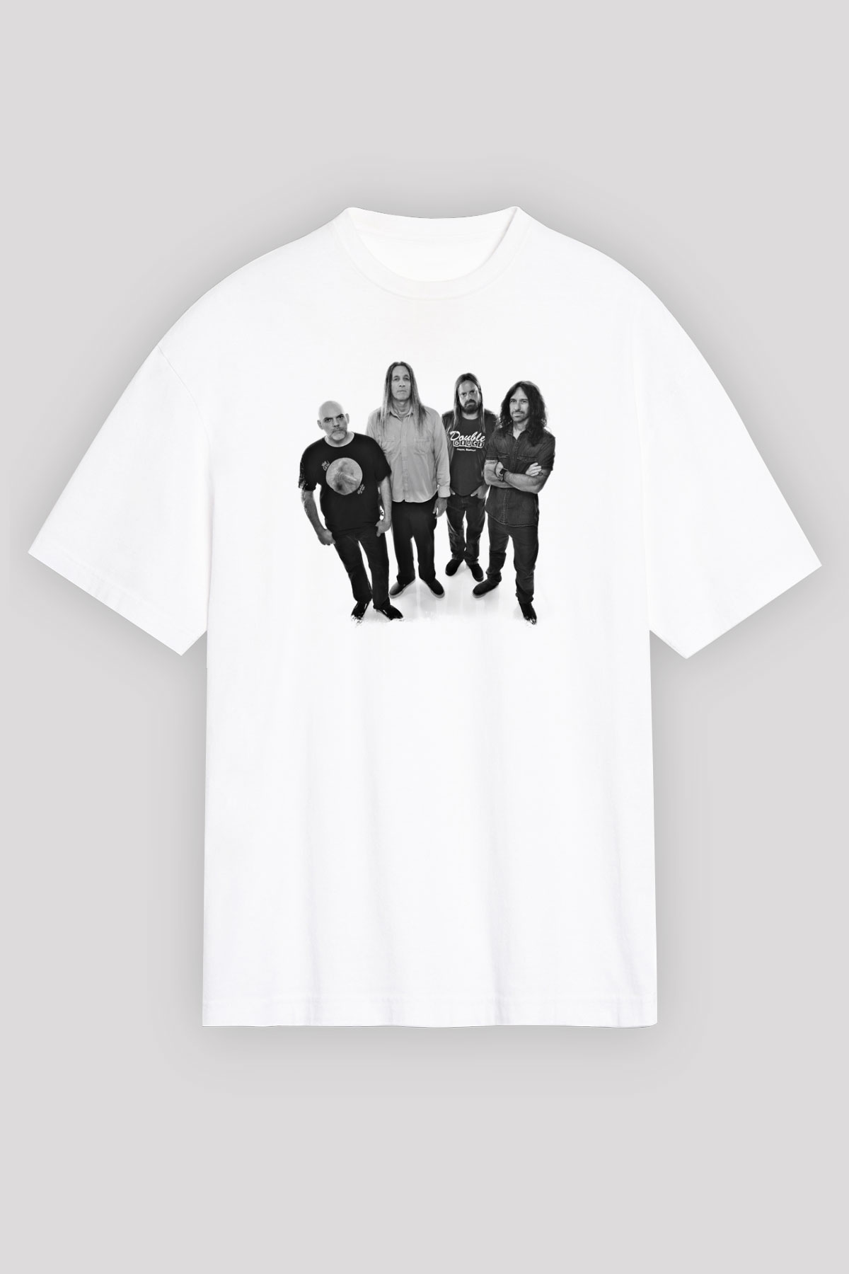 Fu Manchu Baskılı Unisex Beyaz Oversize Tişört