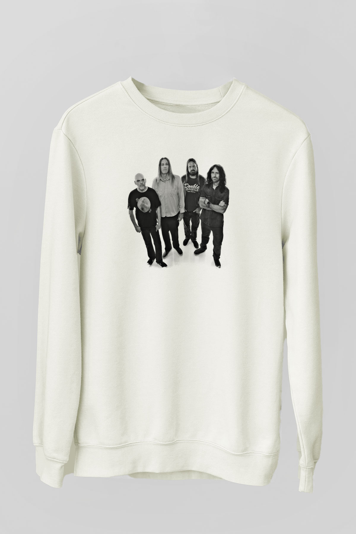 Fu Manchu Baskılı Unisex Beyaz Sweatshirt