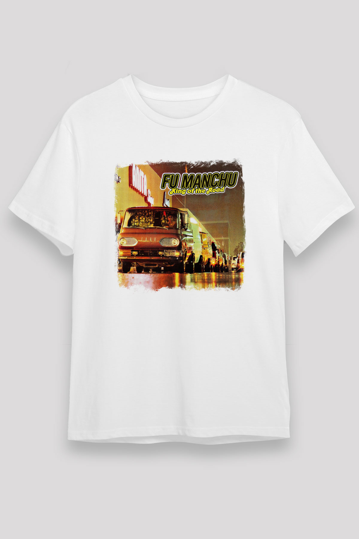 Fu Manchu Baskılı Unisex Beyaz Tişört