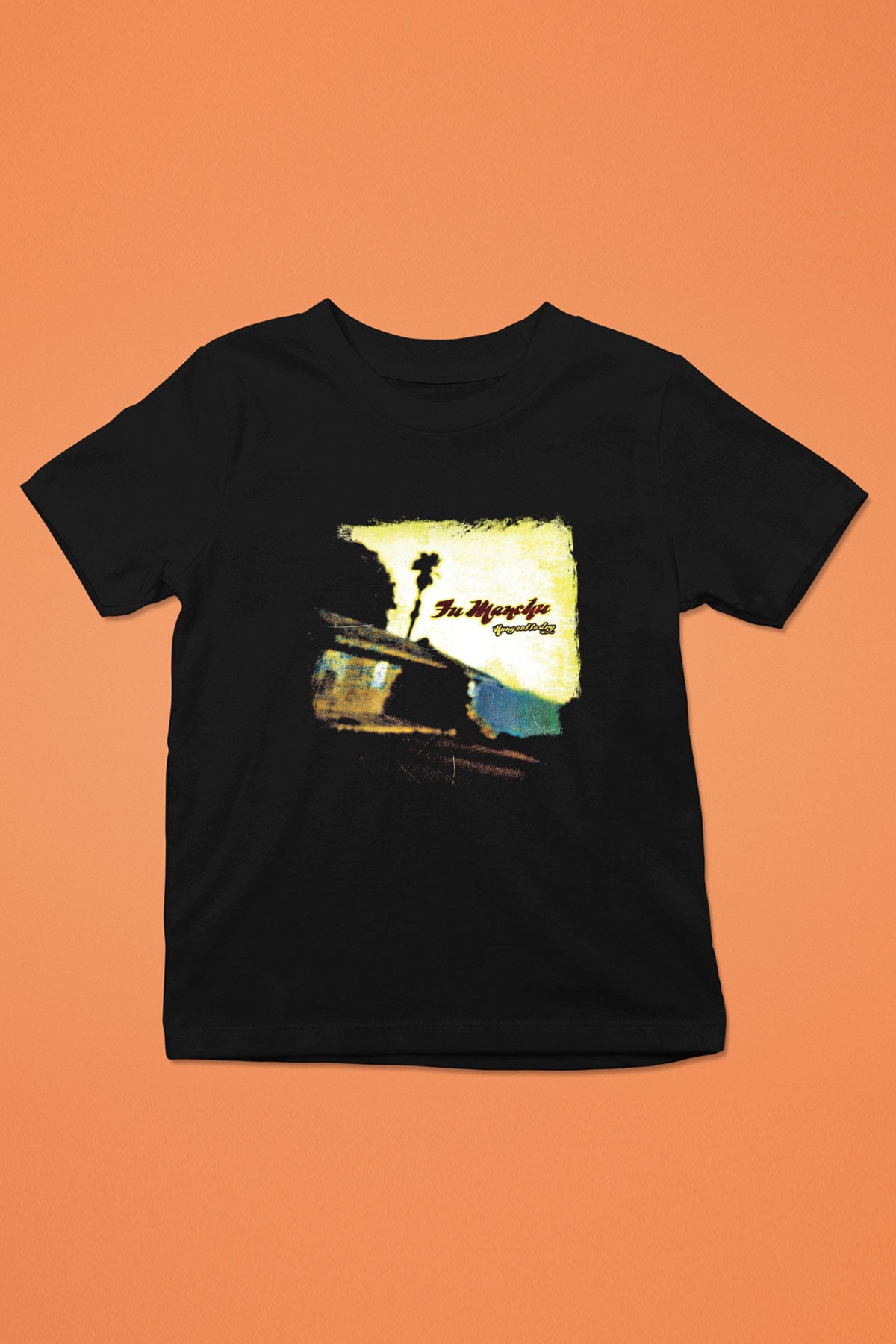 Fu Manchu Baskılı Unisex Siyah Çocuk Tişört