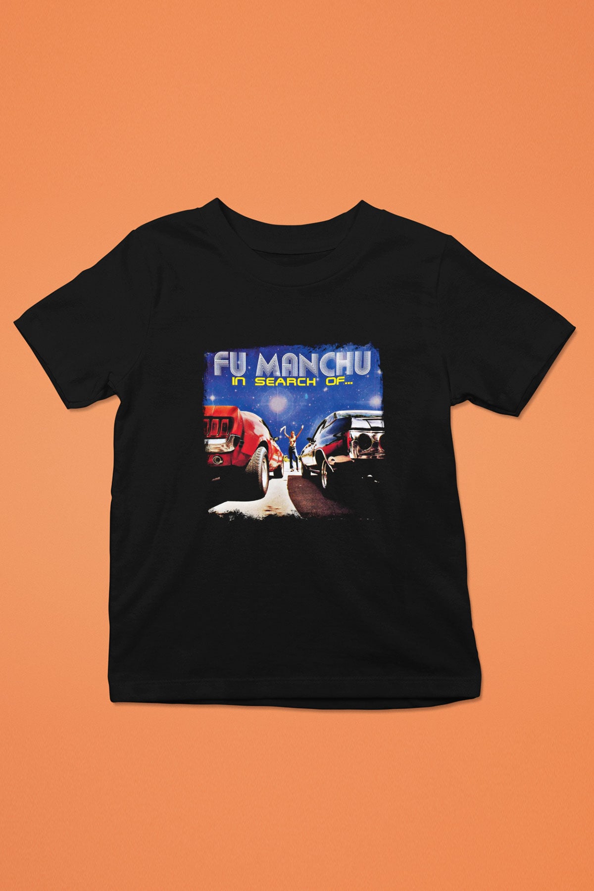 Fu Manchu Baskılı Unisex Siyah Çocuk Tişört