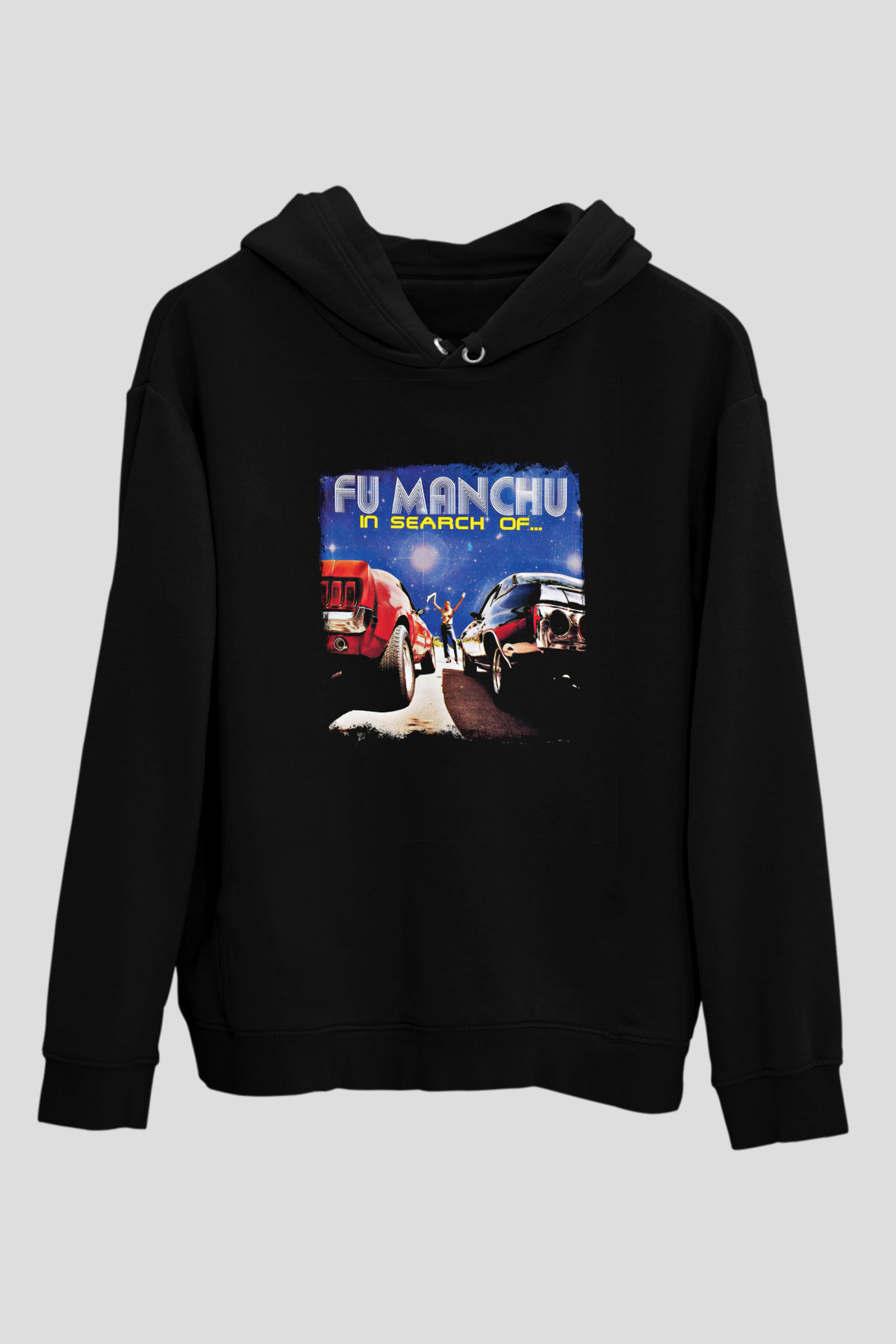 Fu Manchu Baskılı Unisex Siyah Hoodie