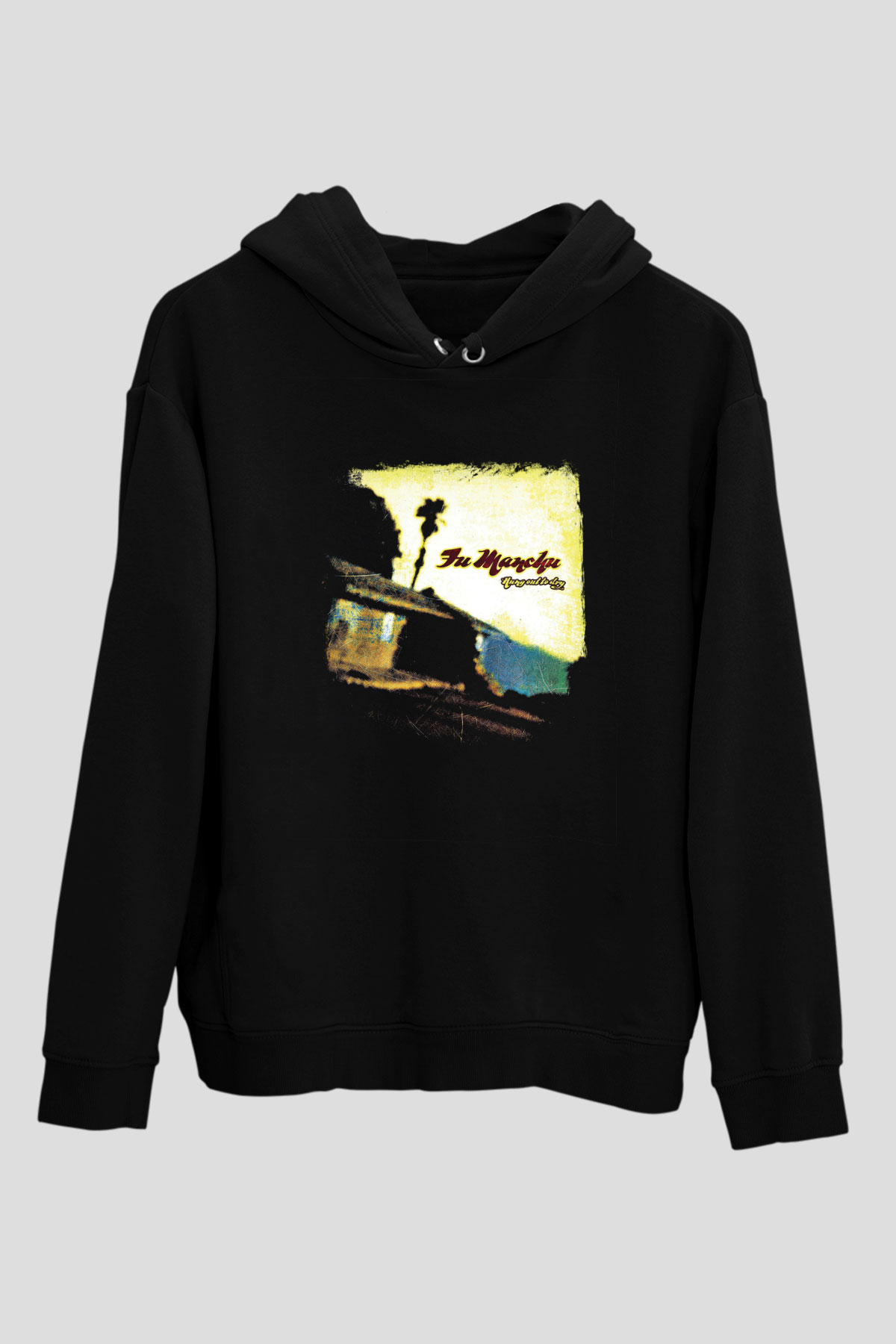 Fu Manchu Baskılı Unisex Siyah Hoodie