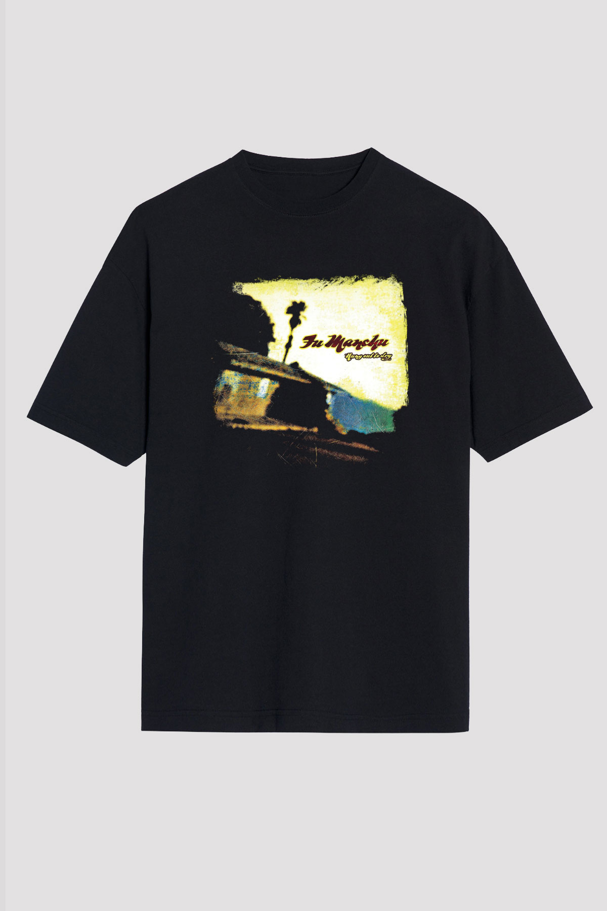 Fu Manchu Baskılı Unisex Siyah Oversize Tişört