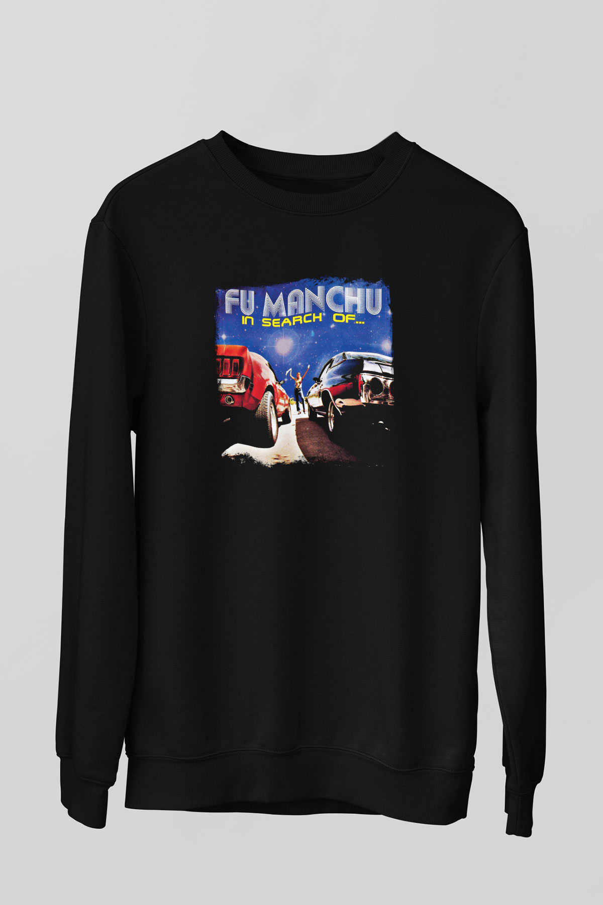 Fu Manchu Baskılı Unisex Siyah Sweatshirt