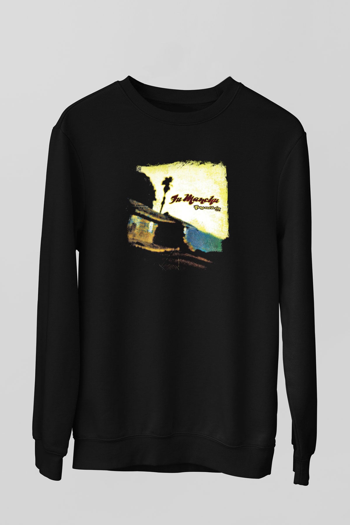 Fu Manchu Baskılı Unisex Siyah Sweatshirt
