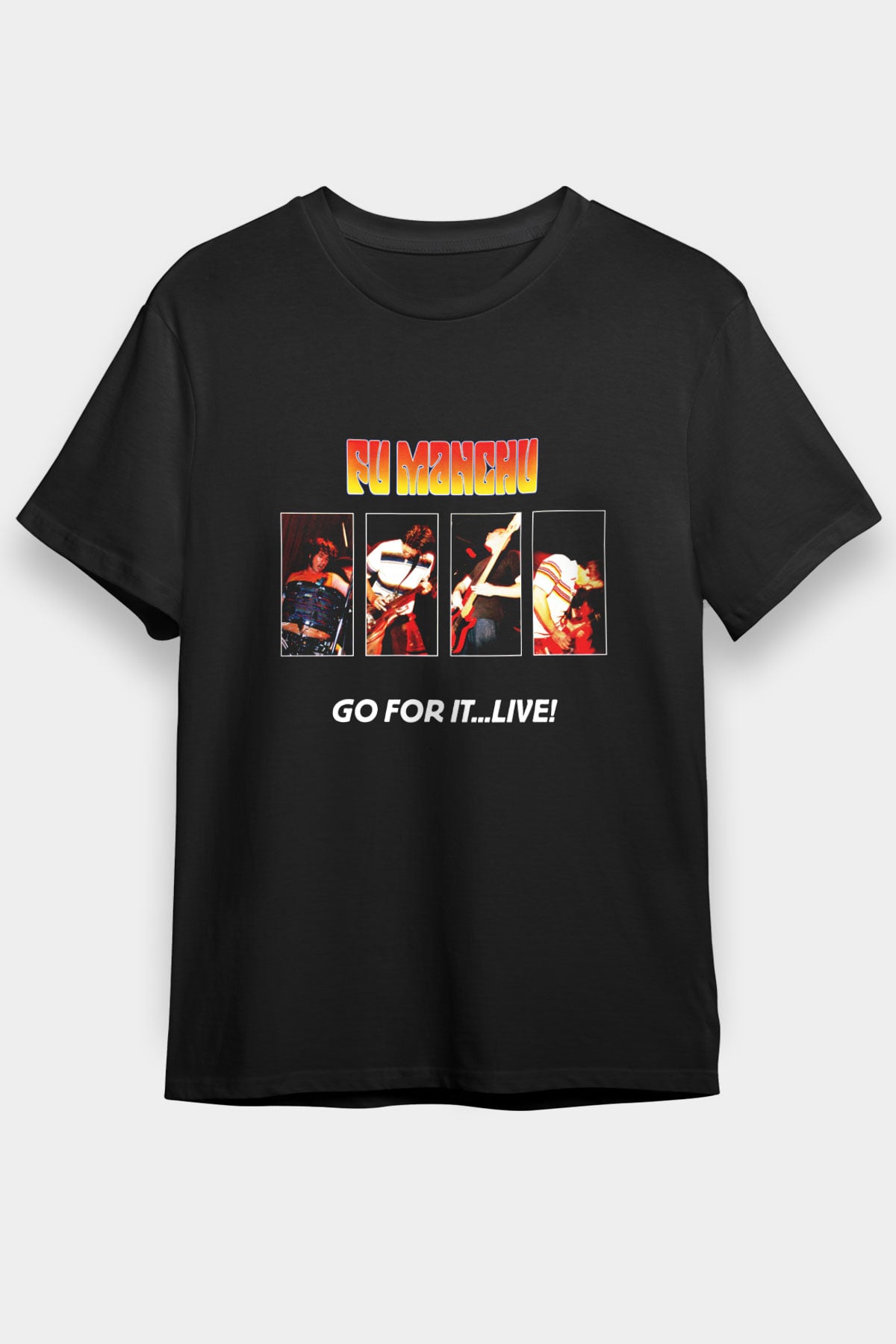Fu Manchu Baskılı Unisex Siyah Tişört
